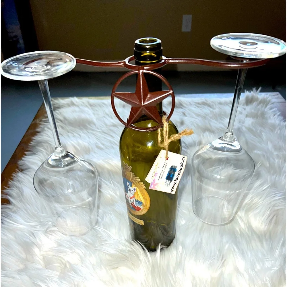 NWT Decorative Rustic Metal Wine Glass and Bottle holder Texas Star